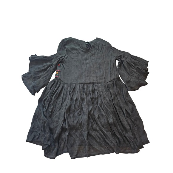 Umgee Boho Embroidered Mini Dress M Black Bell Sleeve Peasant Festival - Picture 4 of 7